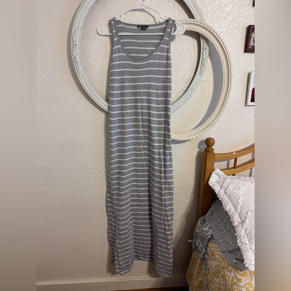 Vince grey and white striped tank style maxi dress, Lg